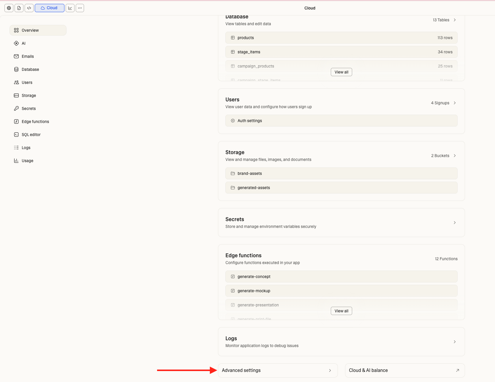 Overview - click Advanced Settings