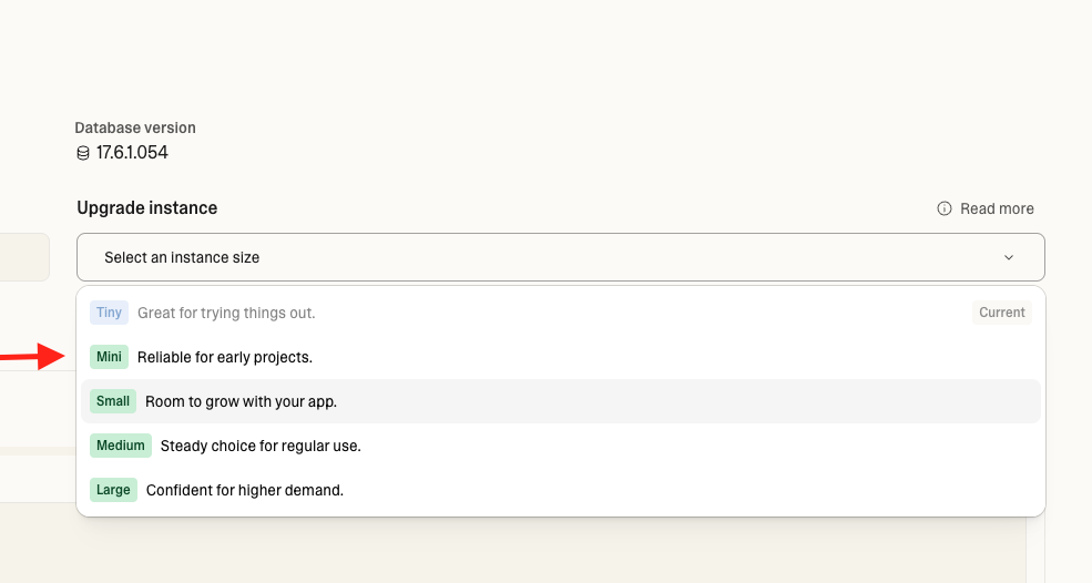 Select Mini from the dropdown