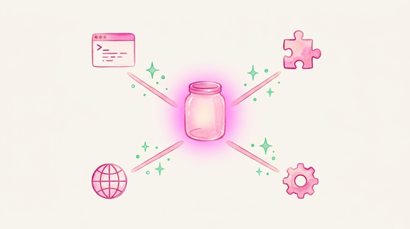 Four interfaces, one brain: CLI, MCP, HTTP, and automation all connecting to the same memory