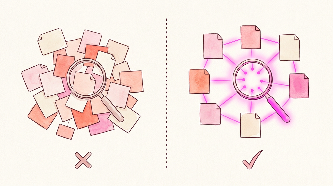 Keyword search vs semantic search: scattered documents vs connected knowledge