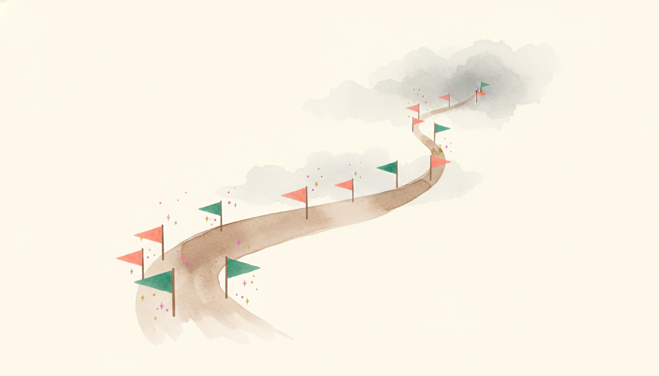 Hill climbing - each flag marks a measured step upward