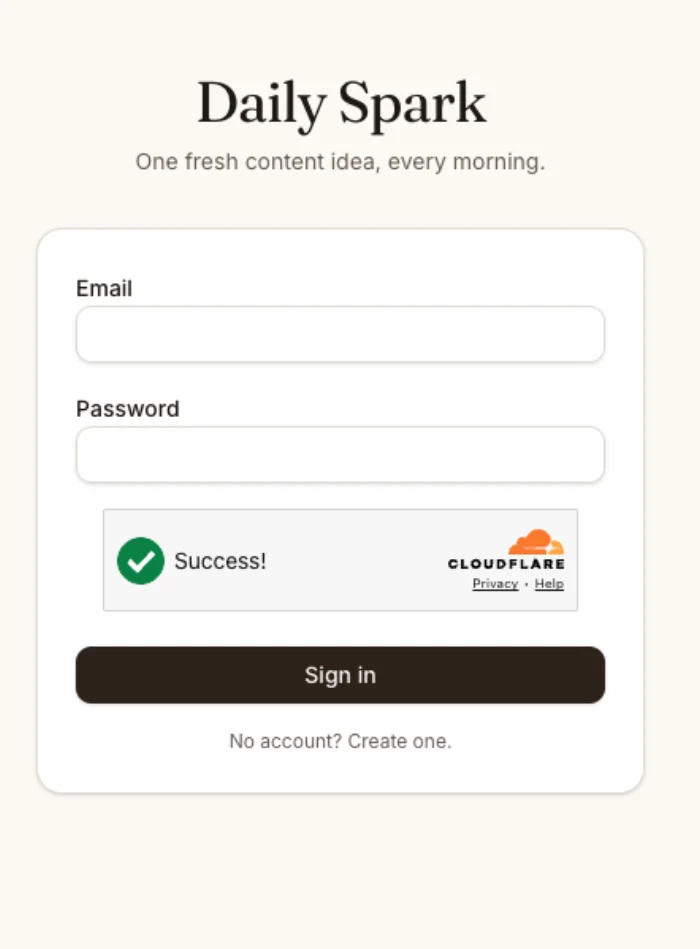 Lovable Cloud auth page with the real Cloudflare Turnstile widget passing