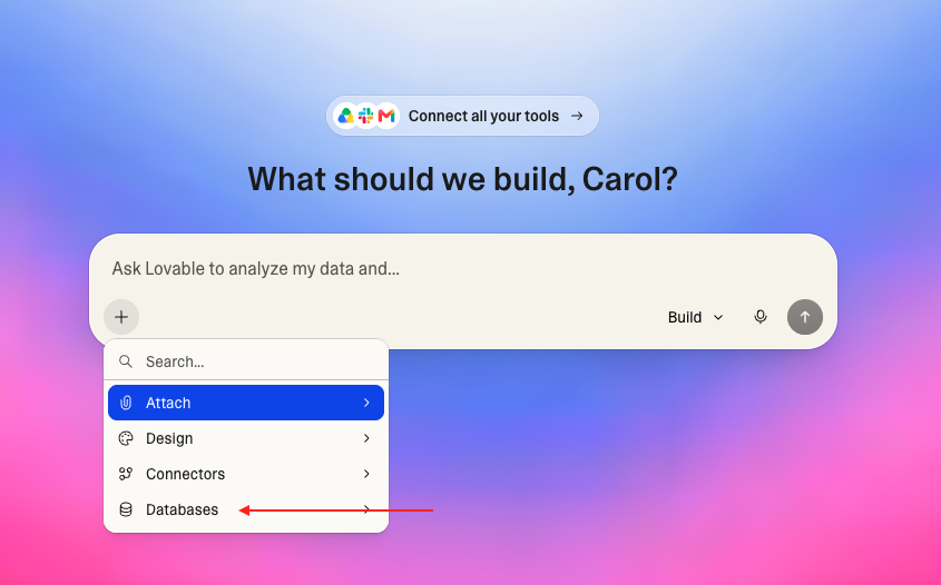 Home build box plus menu with Databases