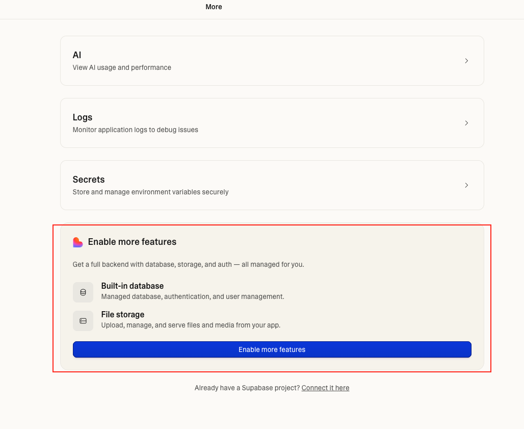 Enable more features to turn on Lovable Cloud