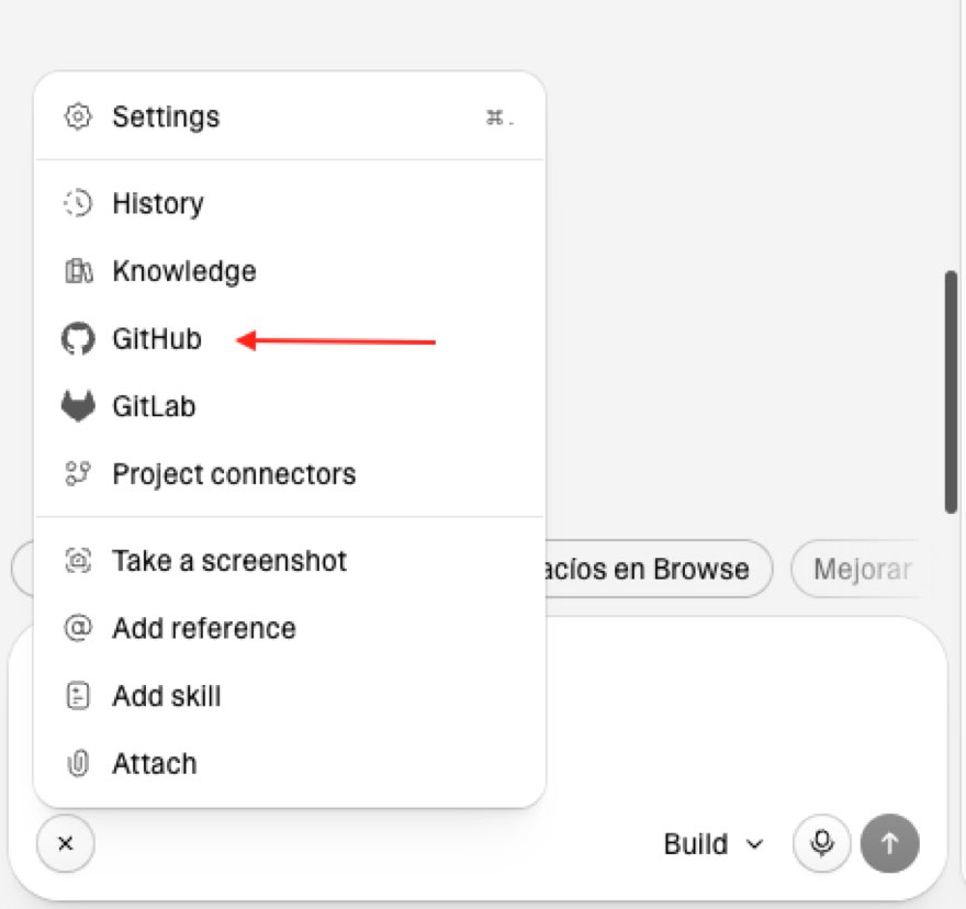 Where to find it: the editor menu, GitHub option