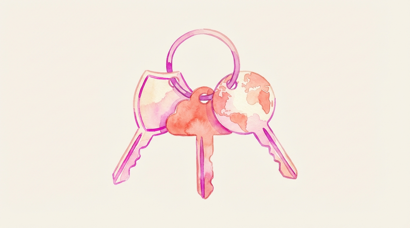 Three keys on a keyring representing DNS, VPN, and WARP - quick tools to get developers back to work