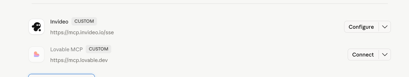 Lovable MCP listed with Connect button