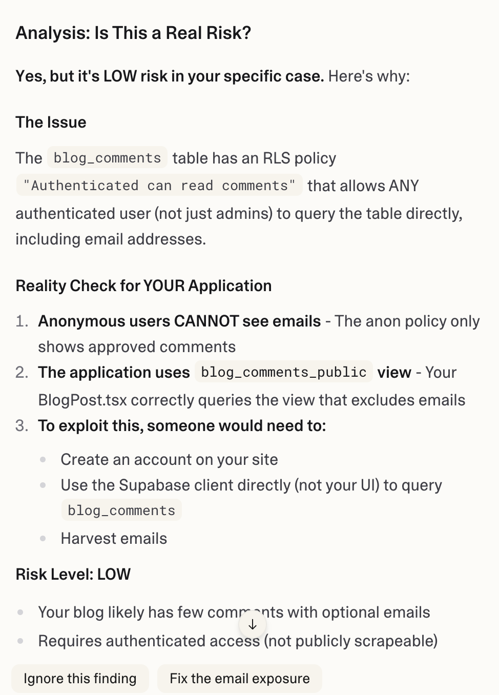 Lovable's security analysis response